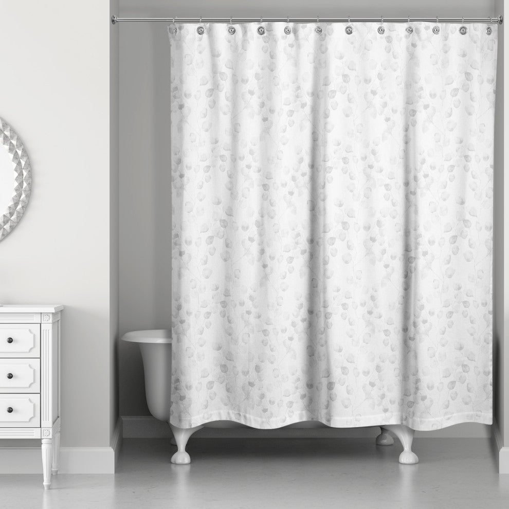 Light Gray Eucalyptus Pattern 71x74 Shower Curtain
