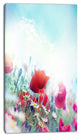 Red Poppies on Blue Background, Floral Canvas Art Print, 16"x32"