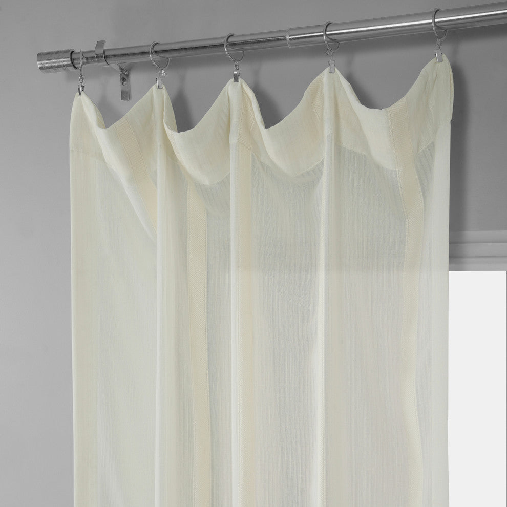 Antigua Off White Striped Linen Sheer Curtain Single Panel, 50"x84"
