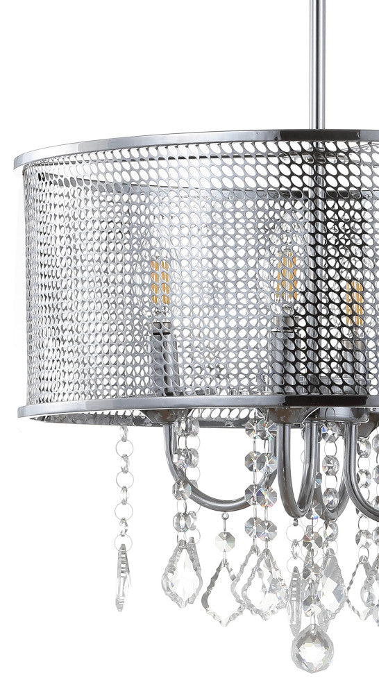 Avah Metal and Crystal Adjustable LED Drop Pendant, Chrome, 17