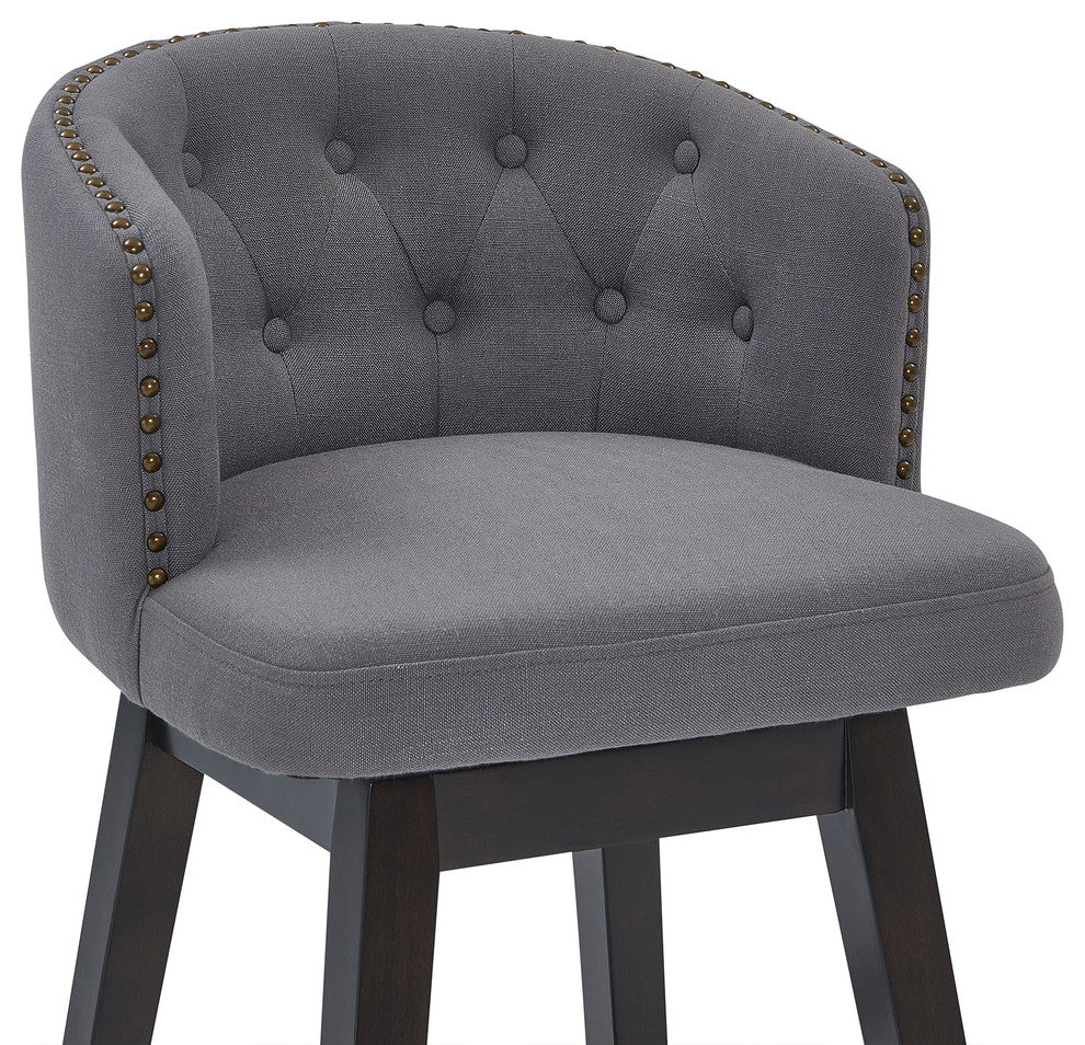 Thomas 26" Wood Swivel Counter Stool Tufted, Espresso Finish, Gray Fabric