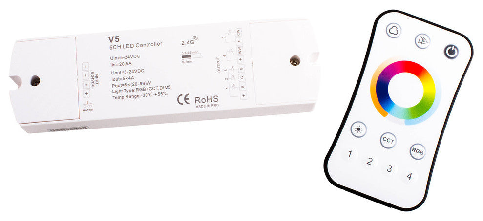 RGB RGBw ww/Cw CCT LED Strip Light Controller 5 In 1 Compatible For LED Light