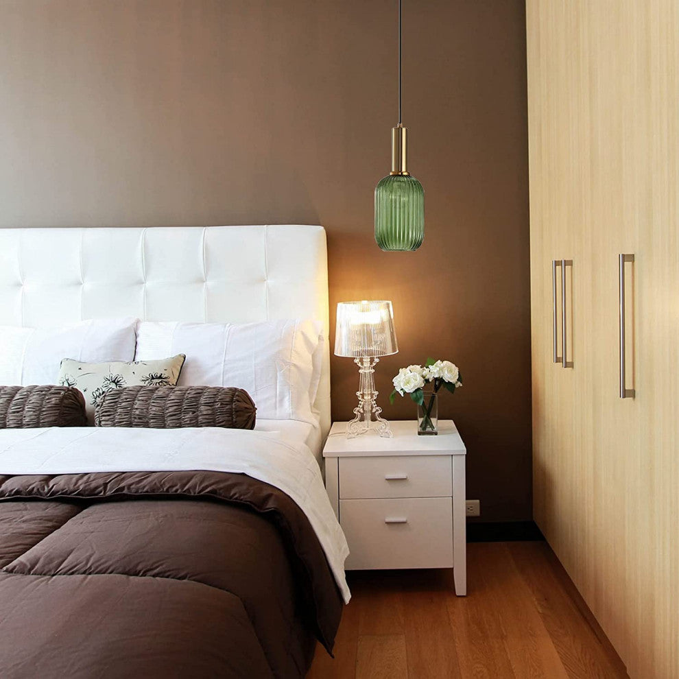 Modern Green Pendant Light Fixture, Island, Striped Pendant Lamp
