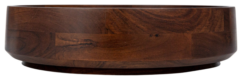 Round Acacia Wood Serving Bowl With Lid, Walnut Brown