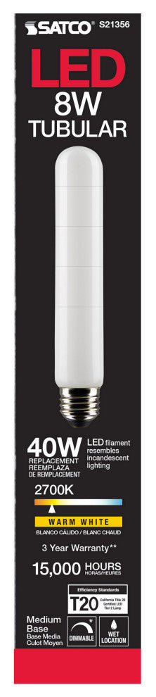 8W T9 LED, Frost, Medium Base, 90 CRI, 2700K, 120V