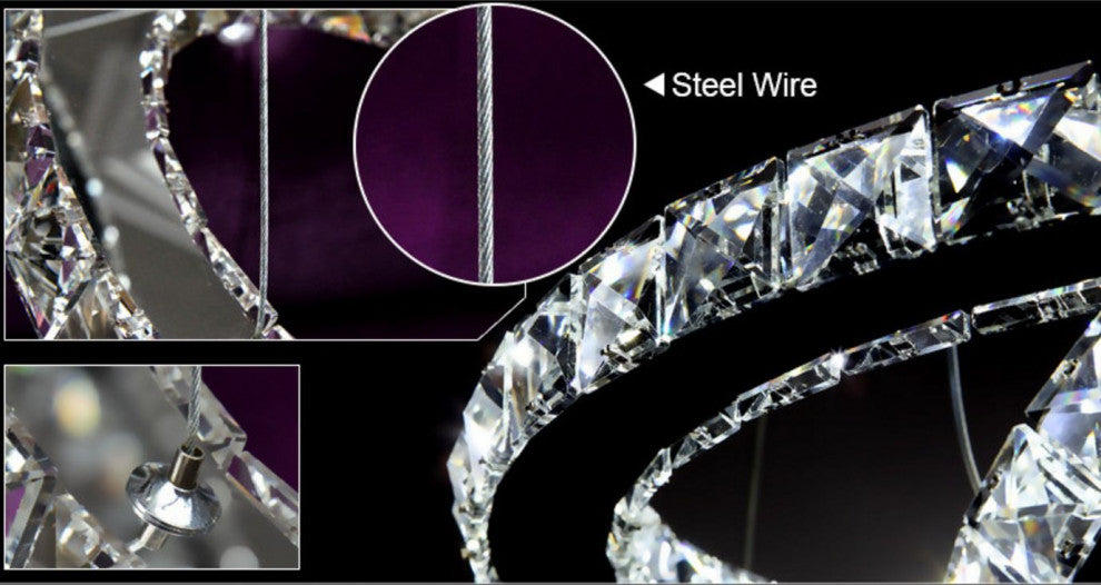 3 Circle Diamond Ring LED Crystal Modern Light  Pendant, Diameter 32" Daylight