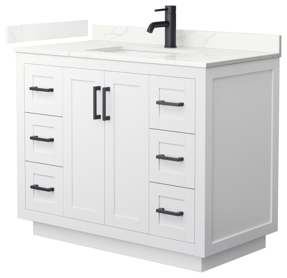 Miranda 42" Single Vanity, Quartz Top, 1-Hole, Black Trim