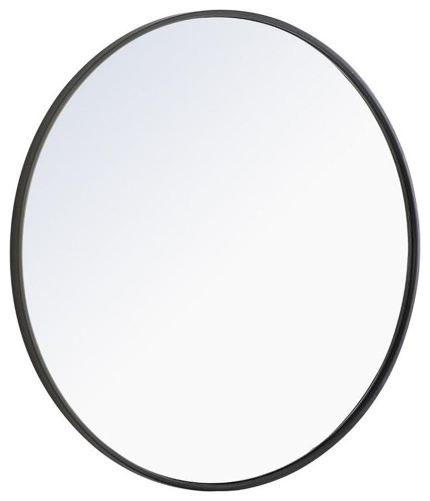 Pemberly Row 28" Round Contemporary Metal Frame Mirror in Black