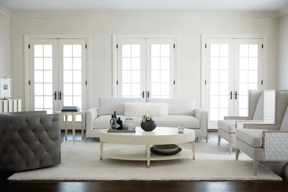 Bernhardt East Hampton Oval Cocktail Table, Cerused Linen