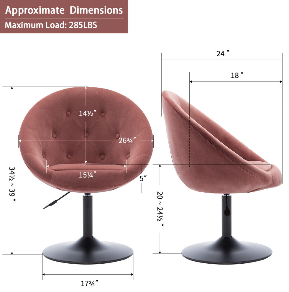 Button Tufted Swivel Velvet Papasan Chair, Pink