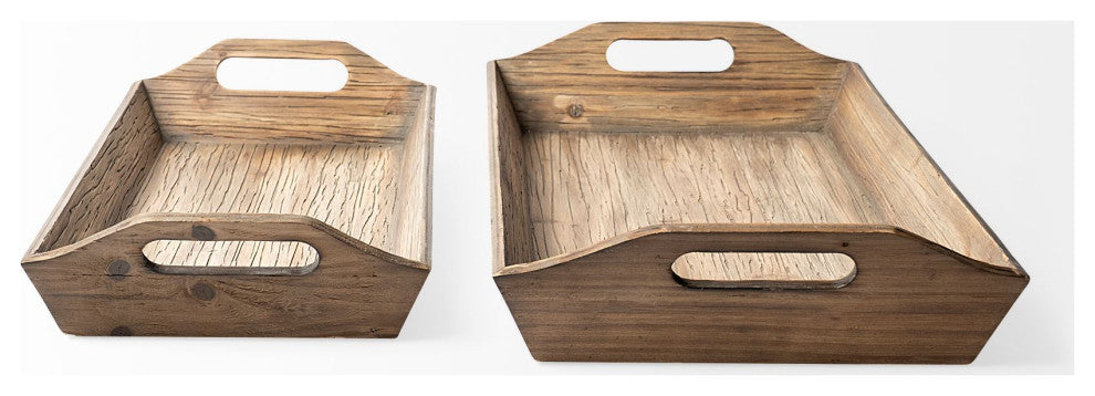 Tawny Brown Wood Trays, Set of 2