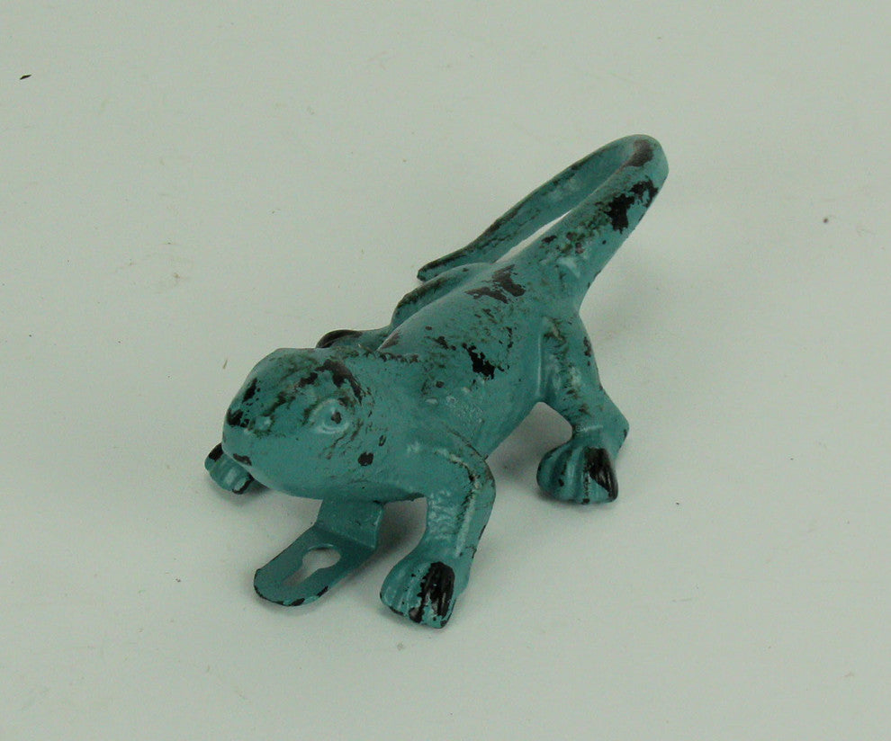 Distressed Green Metal Lizard Wall Hooks Set of 6