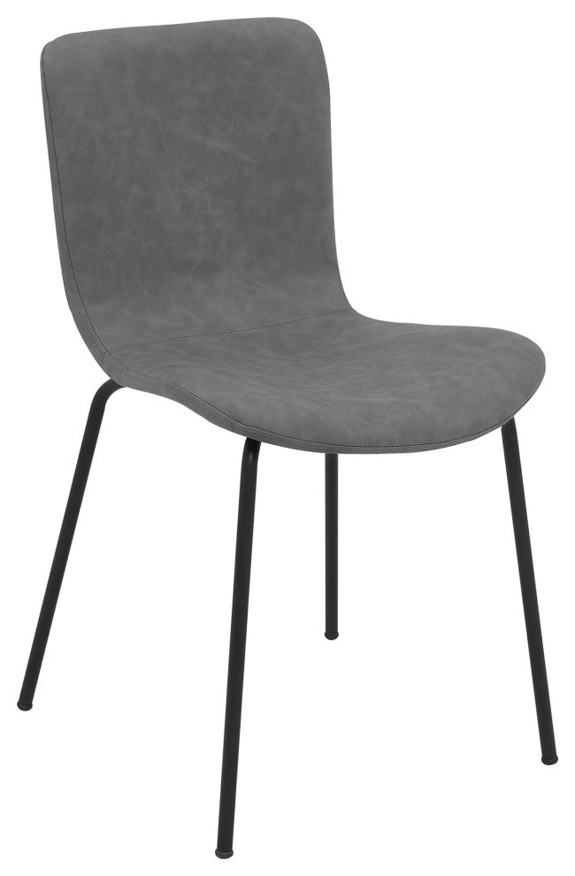 Benzara BM240774 Metal and Leatherette Dining Chair, Set of 2, Gray and Black