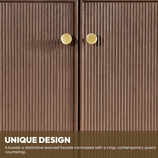 Oza Bath Vanity with Quartz Stone Top, Aged Dark Brown Oak, 72", Double Vanity, No Mirror