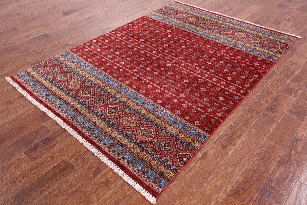 5' 8" X 8' 0" Hand Knotted Super Kazak Khorjin Wool Rug Q10450