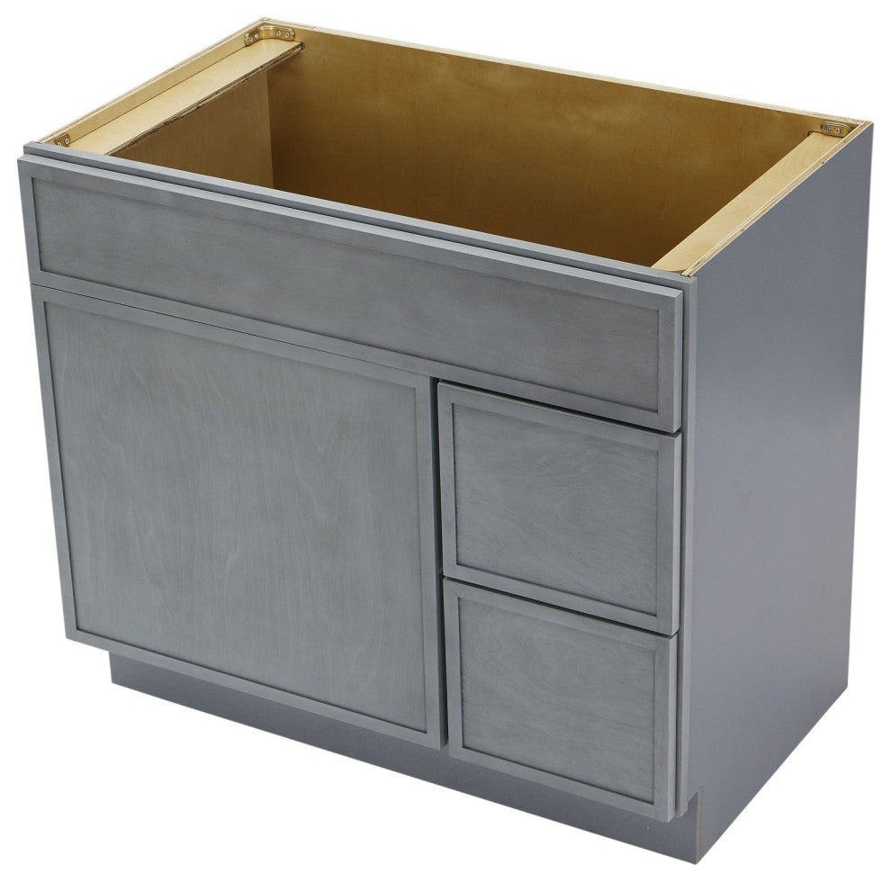 Vanity Art Birch Plywood Single Base Storage Cabinet, Smoky Gray, 36 Inch (Right Side Drawers)