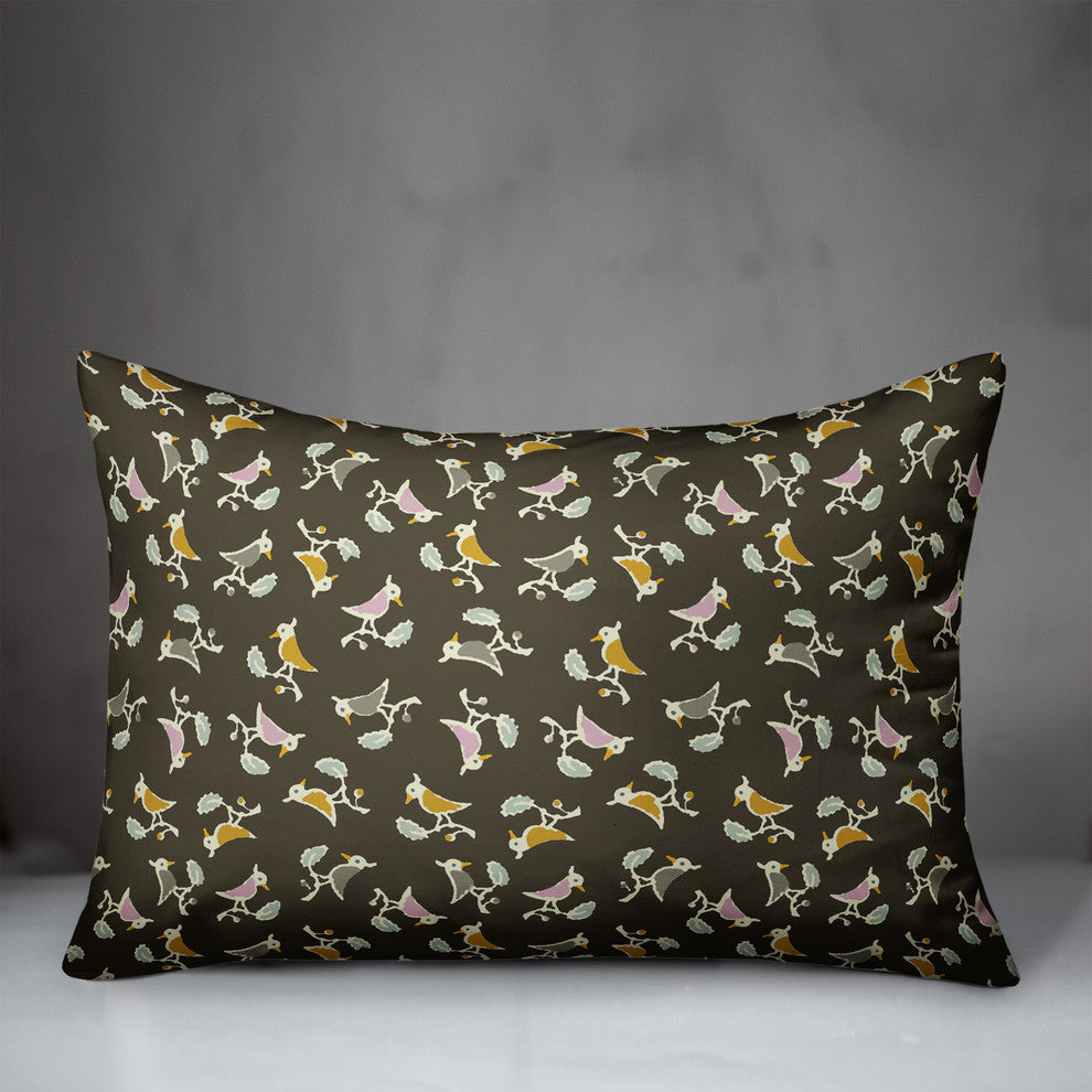 Songbird Pattern in Brown Throw Pillow