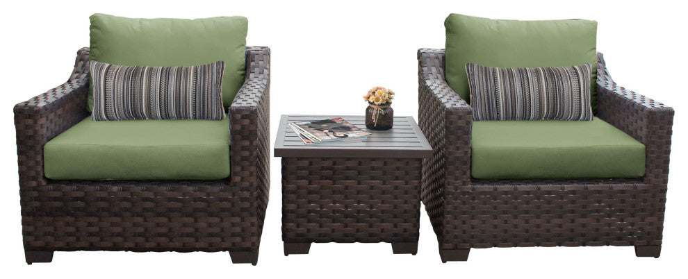 kathy ireland River Brook 3 Piece Wicker Patio Furniture Set, Forest
