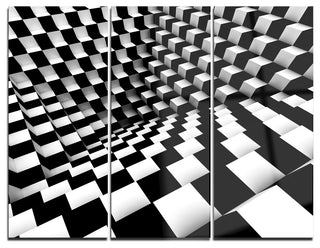 "Optical Black and White Pattern" Metal Wall Art, 3 Panels, 36"x28"