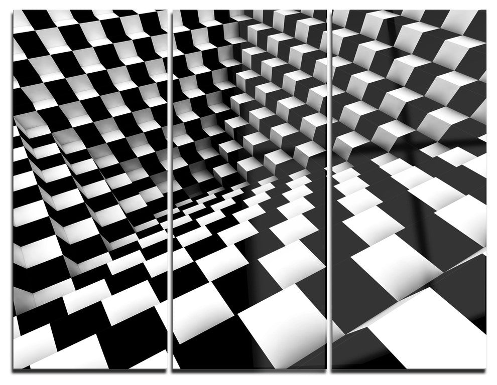 "Optical Black and White Pattern" Metal Wall Art, 3 Panels, 36"x28"