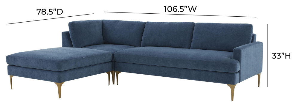 Serena Blue Velvet Left Arm Facing Chaise Sectional