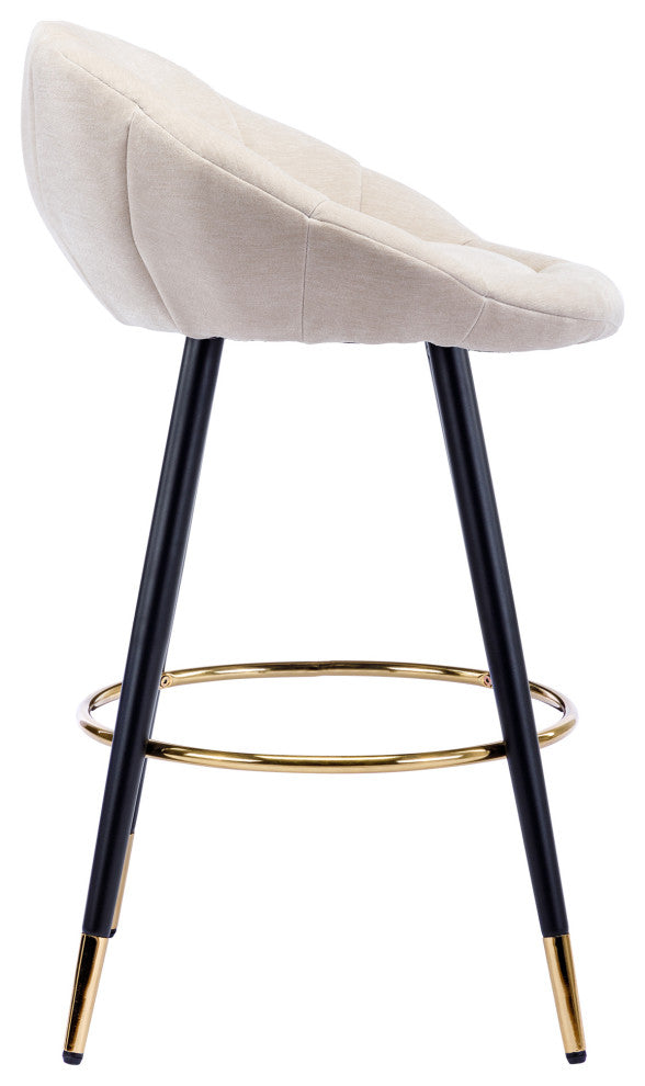 Set of 2 Blooming Flower Chenille Bar Stools, Khaki