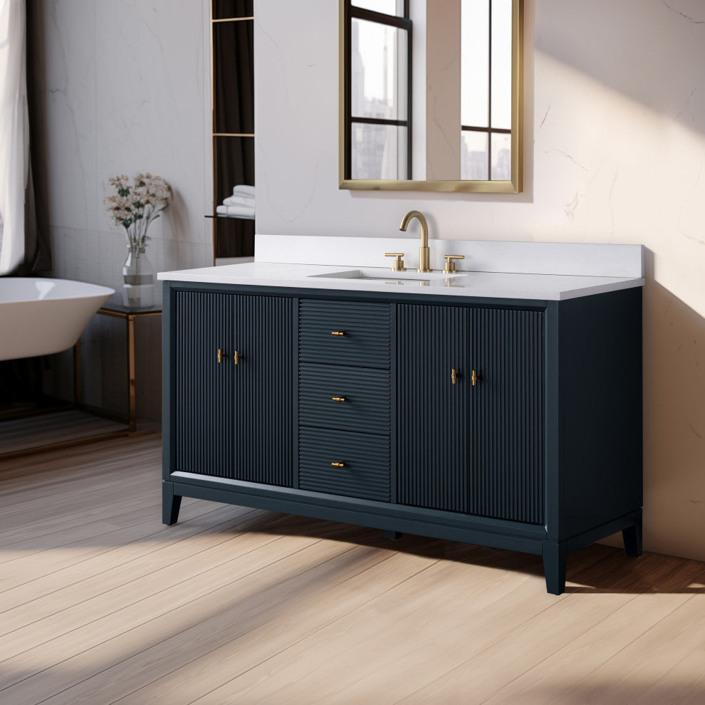 Vanity Art Bathroom Vanity with Engineered Marble Top and Sink, Vintage Spruce Blue, 72" (Double Sink), Golden Brushed