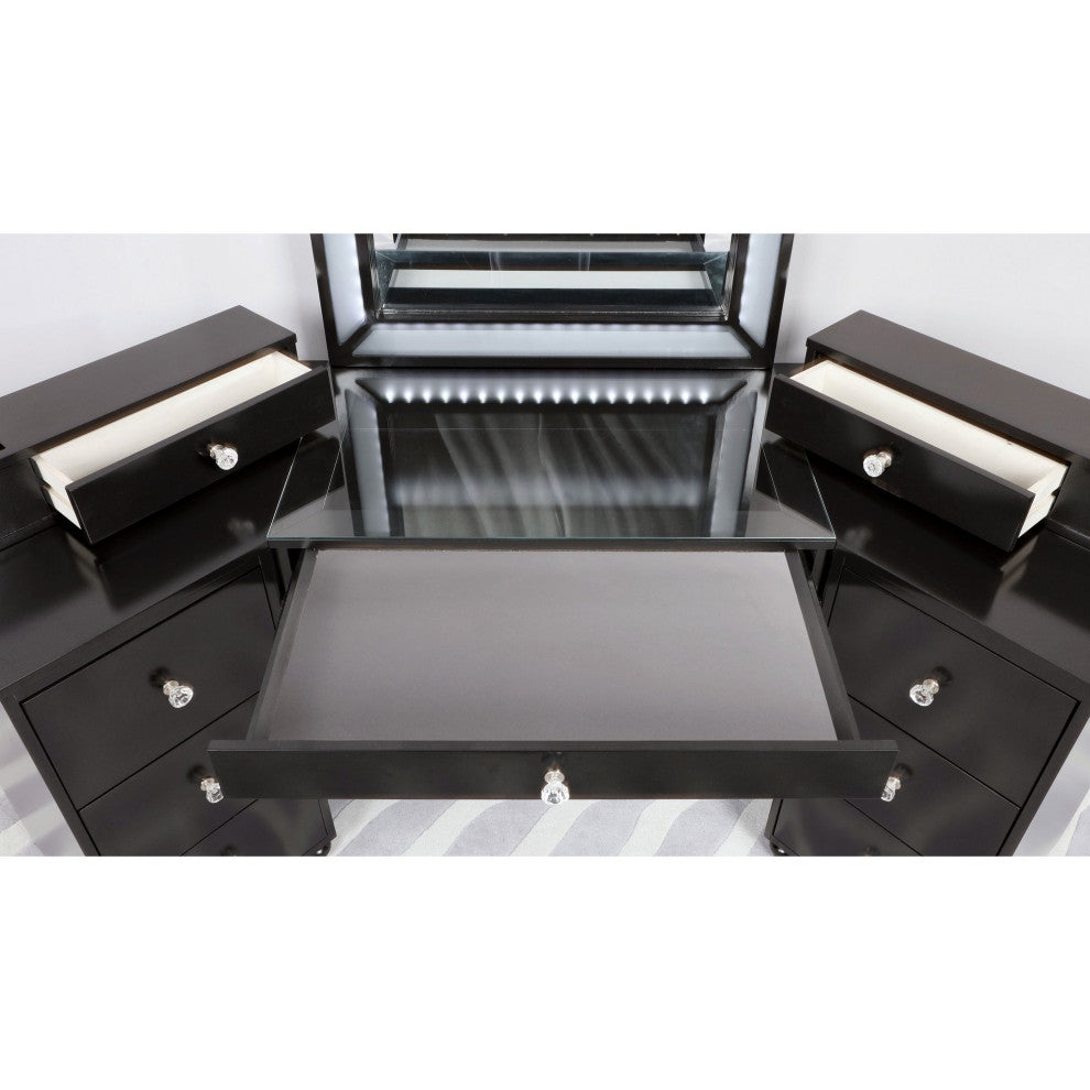 Transitional Vanity Set, Unique Mirrored Design With Camelback Mirror, Gray