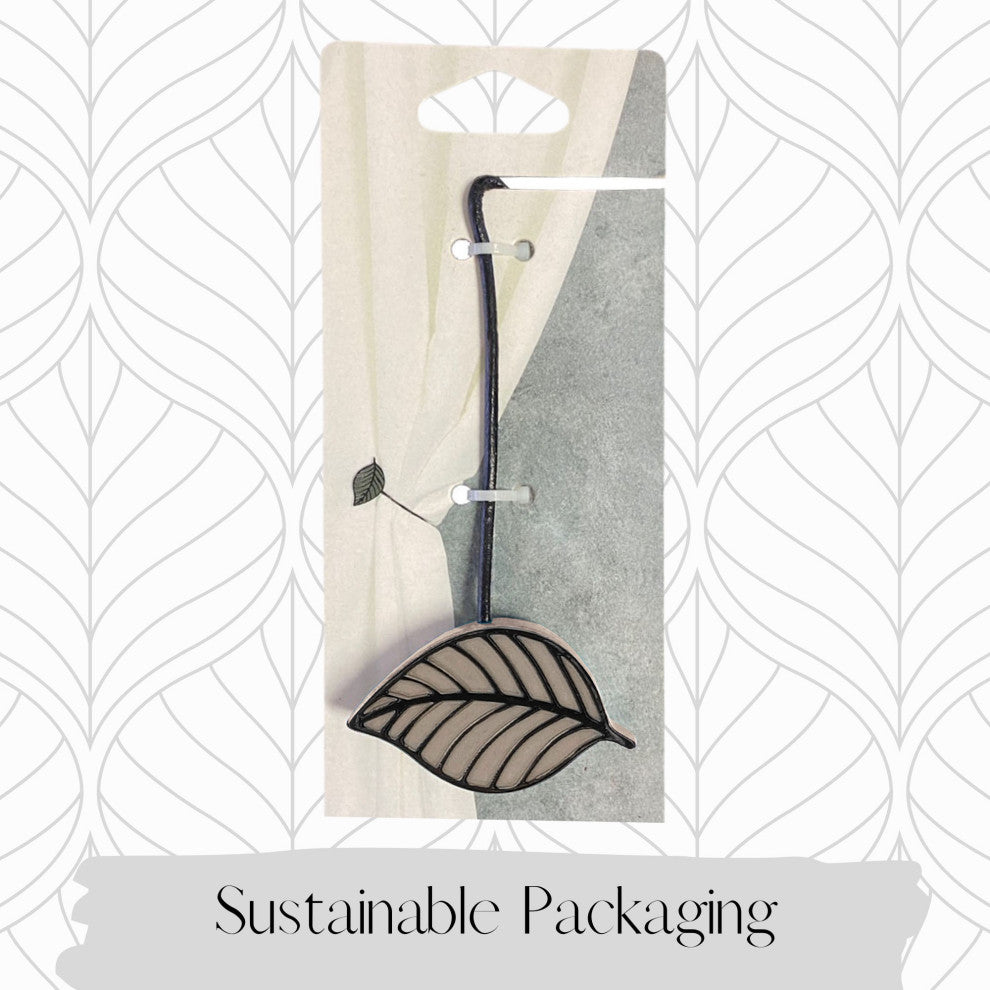 Magnetic Curtain Tiebacks "“ Leaf Design in Resin, Taupe, Pack of 1