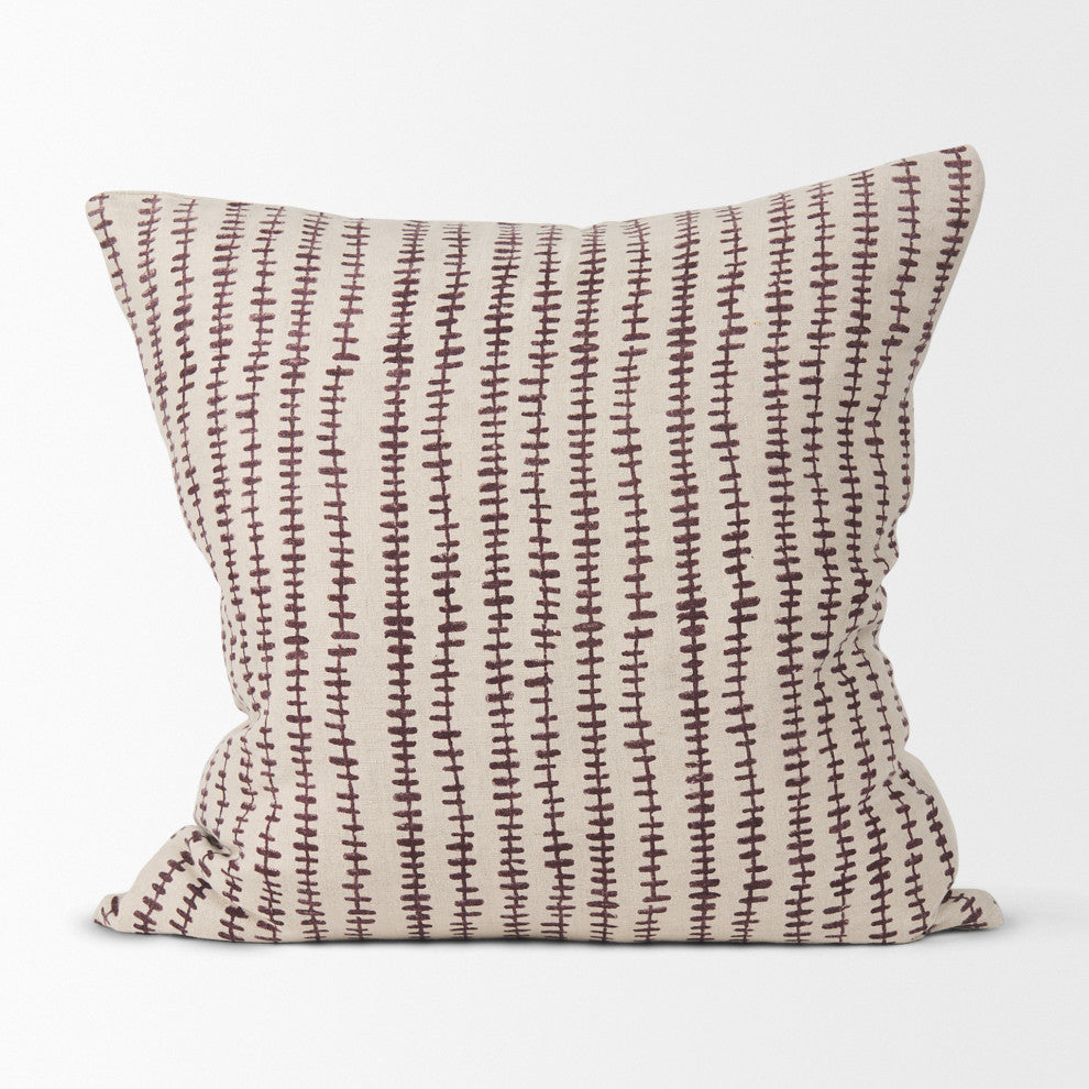 Jenna Beige With Merlot Print Linen Square Decorative Pillow Cover