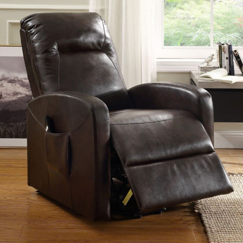 Faux Leather Power Lift Recliner With Pocket, Espresso
