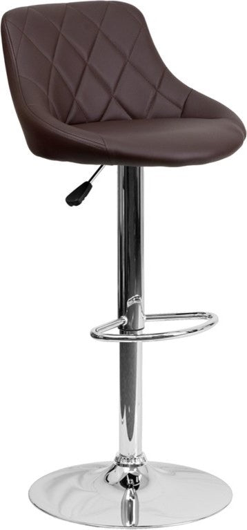 Estella Lily Low-Back Brown Vinyl Swivel Bucket Adjustable Barstool