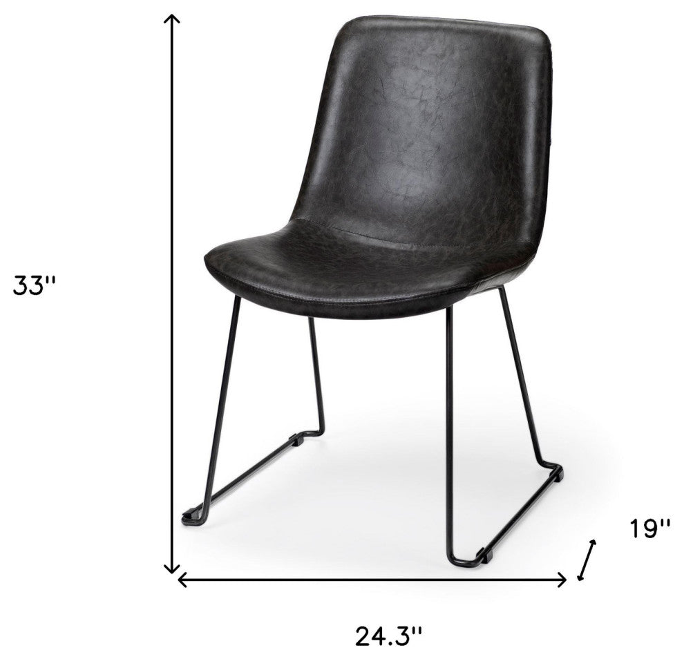 Black Upholstered Faux leather Side Chairs, Set of 2