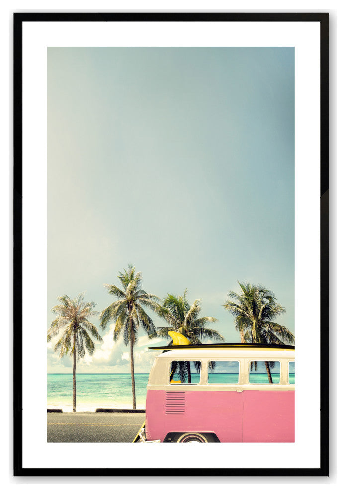 Satin Black 24" x 36" Pink Wave Rider Framed Print