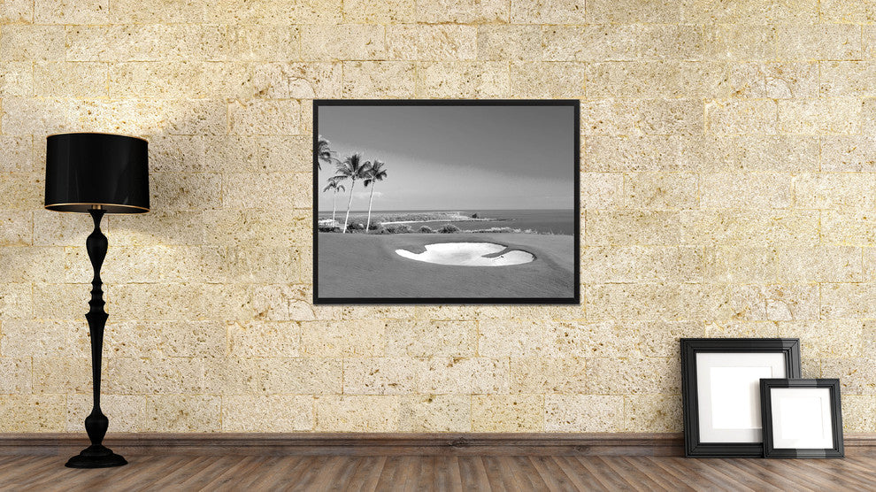 Coastal BW Golf Course Photo Print on Canvas with Picture Frame, 22"x29"