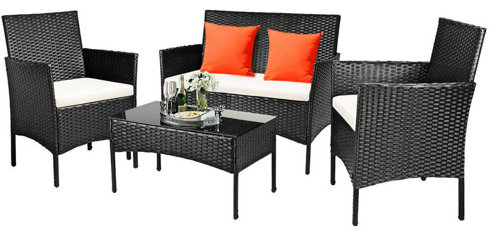 Costway 4PCS Patio Rattan Cushioned Sofa Coffee Table Backyard Porch