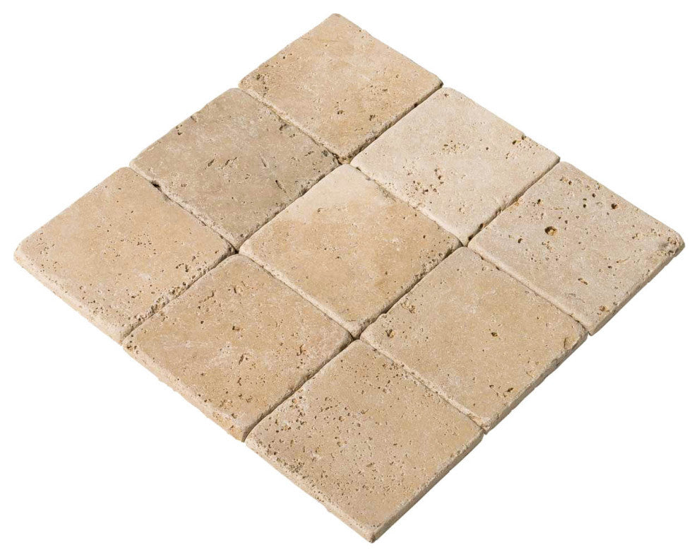 Classic Travertine Tiles - Tumbled - 4"x4"x3/8", 130 Sqft Boxed