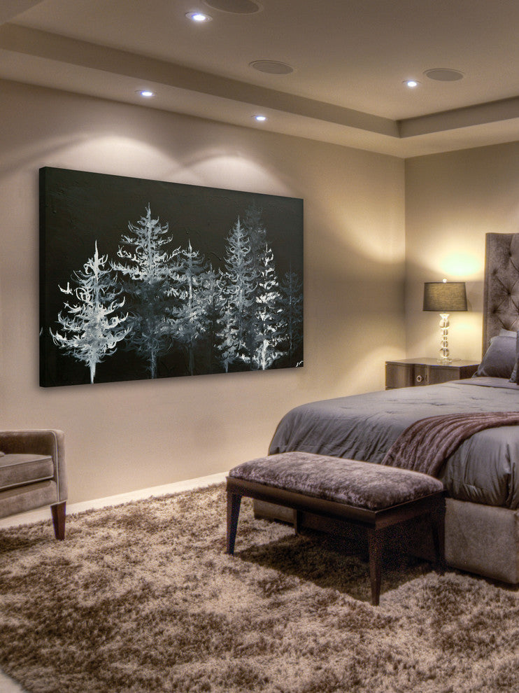"Trees in Moonlight" Painting Print on Wrapped Canvas, 18x12