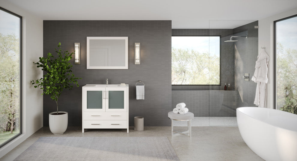 The Pullman Bathroom Vanity, White, 36", Single Sink, Freestanding