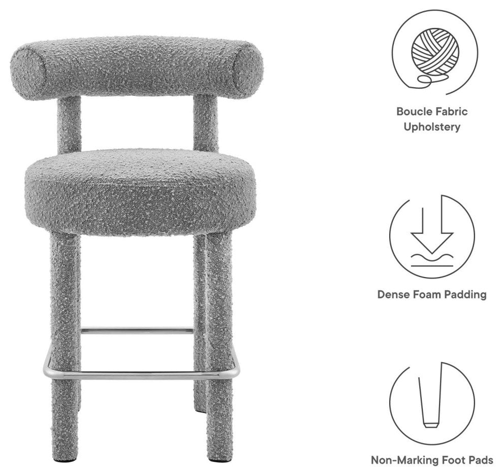 Toulouse Boucle Fabric Counter Stool - Light Gray Silver