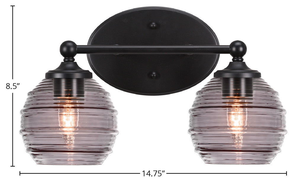 Capri 2-Light Bath Bar, Matte Black/Smoke Ribbed