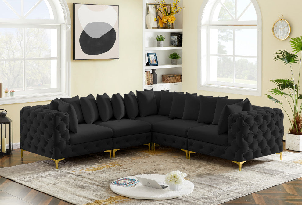 Tremblay Modular Sectional, Black, L-Shaped, 5-Piece: Armless (2), Corner (3)