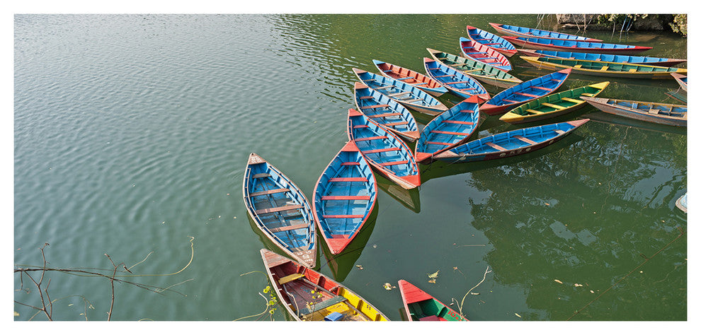 Phewa Lake in Pokhara Nepal, Large Boat Canvas Art Print, 60"x28"