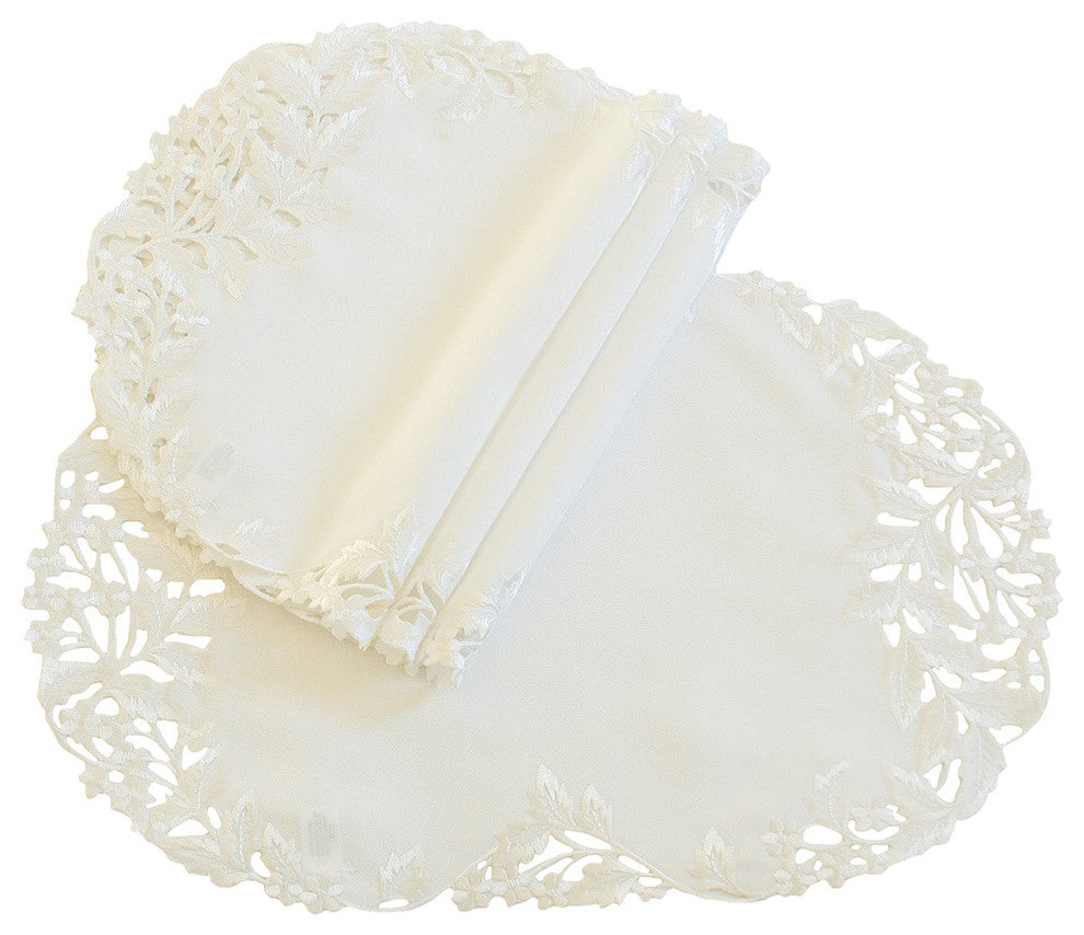 Arietta Embroidered Cutwork Spring Traycloths, 12"x18", Set of 4