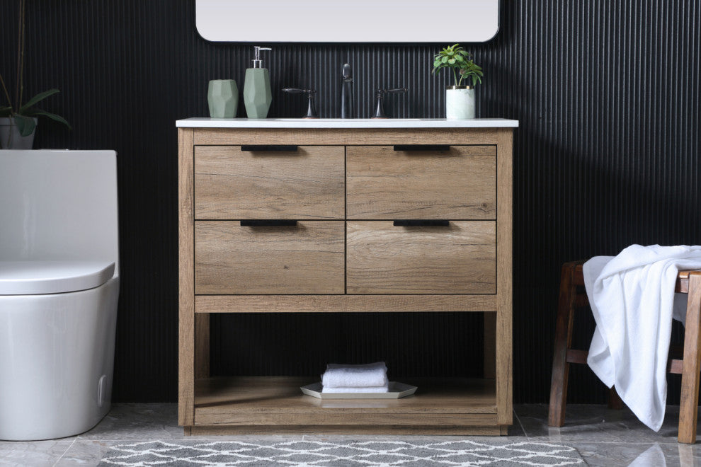 Louie 36" SIngle Bathroom Vanity, Natural Oak