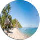 Beach With Chairs And Umbrellas, Seashore Round Metal Wall Art, 23"
