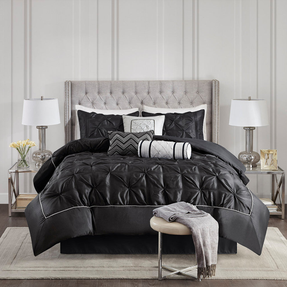Madison Park Laurel Silky Tufted 7-Piece Comforter Set, Black