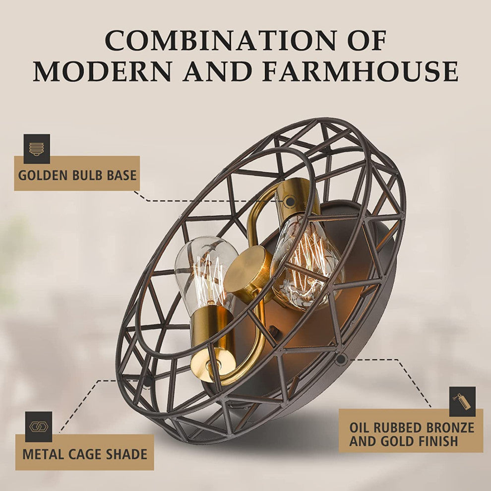 2 light cage ceiling light fixture farmhouse Semi Flush Mount Ceiling Light