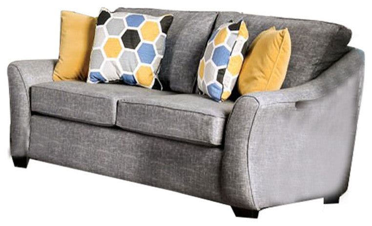 Fabric Upholstered Loveseat WIth Curved Shelter Arms, Light Gray