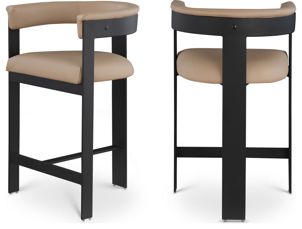 Romeo Upholstered Counter Stool, Set of 2, Tan, Vegan Leather, Matte Black